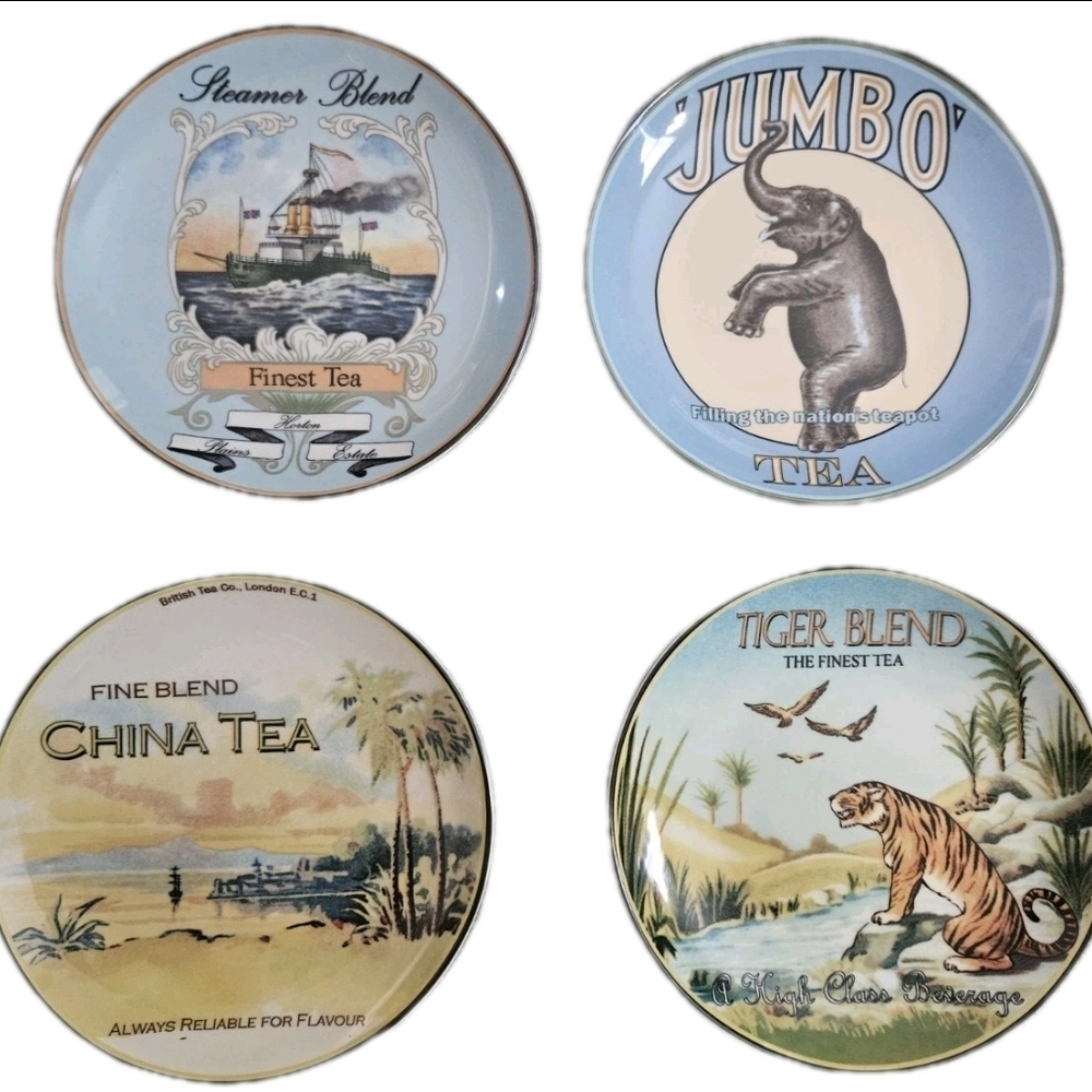 NIB BIA Cordon Bleu Exotic Tea Label Appetizer Plates - Set of 4 - Marc Grenier - Picture 3 of 5